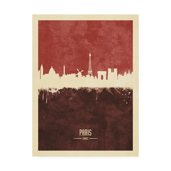 Trademark Fine Art 'Paris France Skyline Red II' Canvas Art by Michael Tompsett