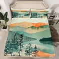 thumbnail image 2 of jejeloiu Chic Natural Scenery Twin Sheet Sets,Ink Painting Aesthetic Twin Fitted Sheet,Teal Orange Flat Sheet For Adult,Super Cozy Room Decor,3 Pieces, 2 of 7