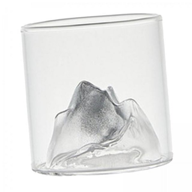 vasos de vino,taza de whisky mountain, tazas de té bebida transparente hecha a mano, copas de champán copa de cóctel,tazas para té jugo leche taza de cerveza,copa de Vista frontal centrada de una taza de vidrio borosilicato transparente con fondo interior en forma de montaña plateada, boca redonda y paredes rectas; diseño de vidrio soplado a mano, tamaño 7 cm x 7 cm, adecuada para vino, whisky o té, cada pieza única.