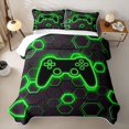 thumbnail image 2 of Homewish Green Glowing Hexagon Twin Quilt Set,Neon Gaming Controller Twin Coverlet Set,2pcs, 2 of 7