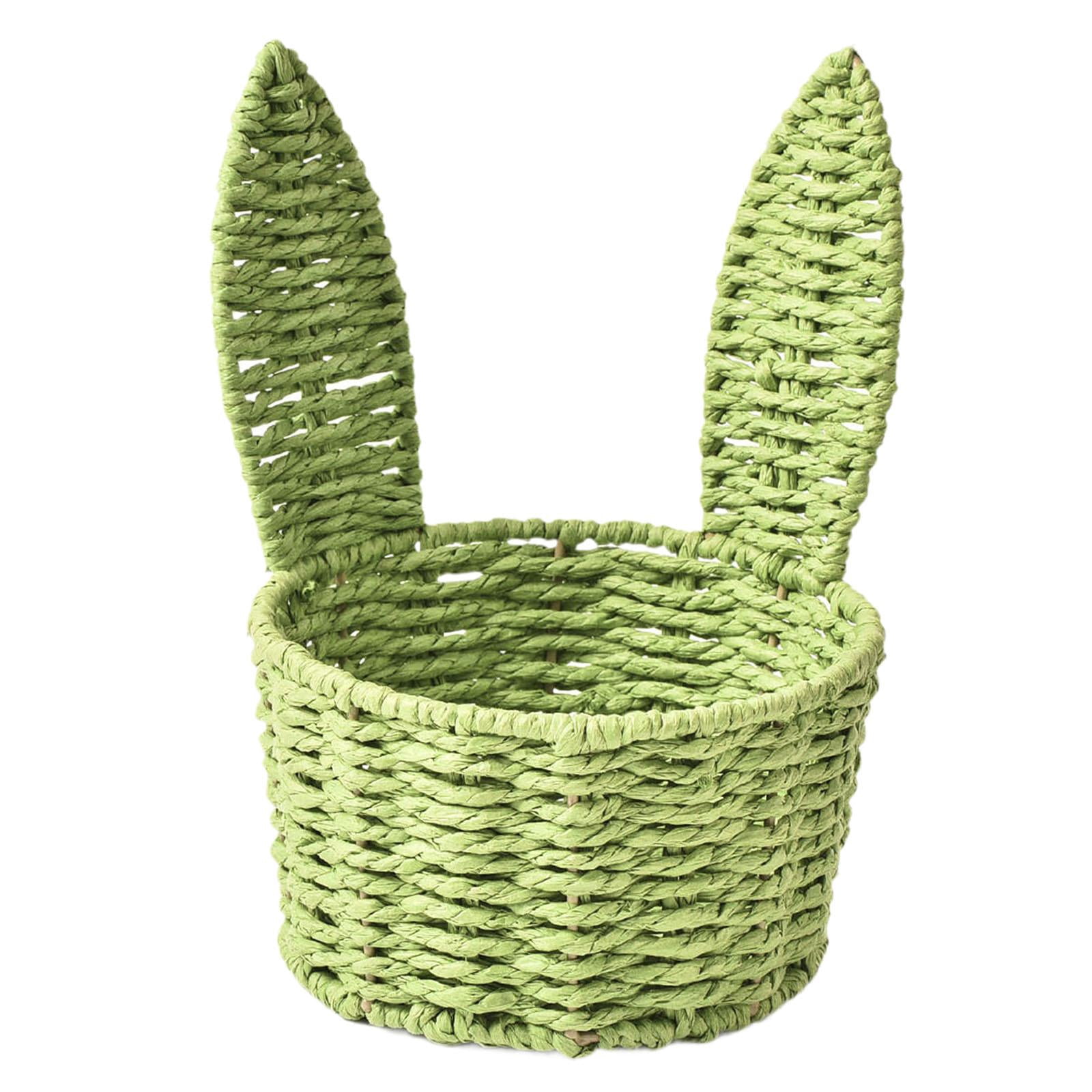 kowaku Easter Woven Bunny Ear Basket Storage Basket Candy Storage Creative Decorative Paper Rope Design Container Multipurpose Organizer Bunny Ear suitable for home decoration festive Green