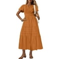 thumbnail image 3 of NXMZXB Womens Summer 2025 Casual Midi Maxi Dresses Lightweight Short Sleeve V Neck Elastic Waist Boho Beach Dress with Pockets Coffee S, 3 of 9