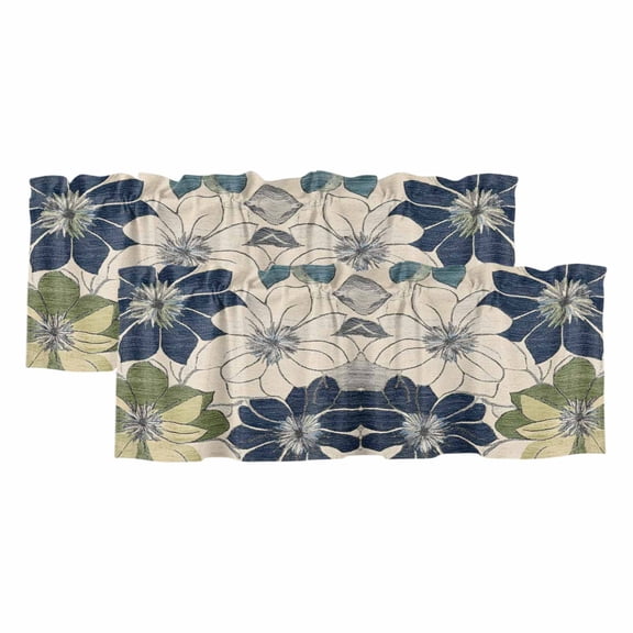 Vintage Botanical Flowers Valances for Windows, Decorative Rod Pocket Window Valance Curtains, Rustic Floral Beige Burlap Curtain Drapes for Kitchen/Bathroom/Living Room, 2 Panels, 54" W x 18" L