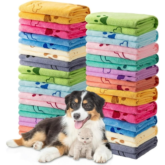 22 Pcs Dog Towels for Drying 20 x 40 Inch Pet Bath Towels Absorbent Microfiber Towel Quick Drying Puppy Bathing Supplies for Small Medium Large Dog Puppy Cat(Colorful,Bone Pattern)