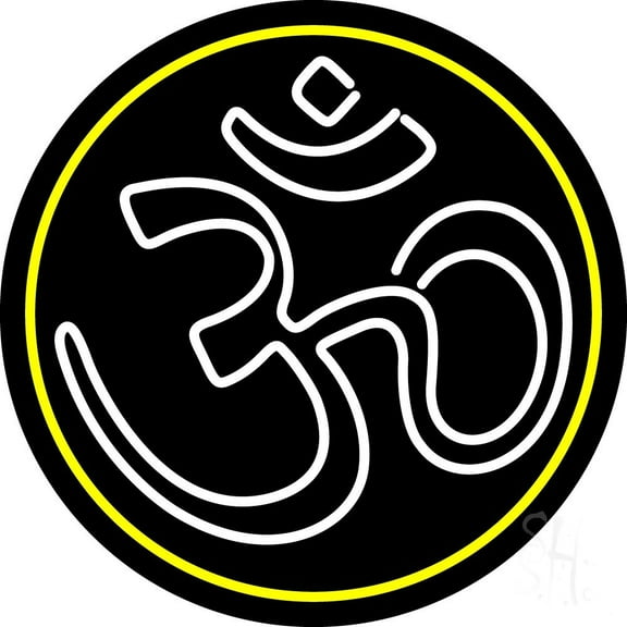 White Om With Border LED Neon Sign 18 X 18 - inches Black Square Cut Acrylic Backing, with Dimmer - Premium built indoor Sign for Home dcor, Event, Religious place, Store interior.