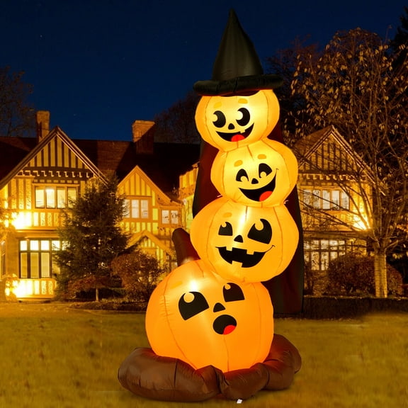 Gymax Pumpkin Combo Halloween Yard Inflatable, with Built-in LED Lights 7'