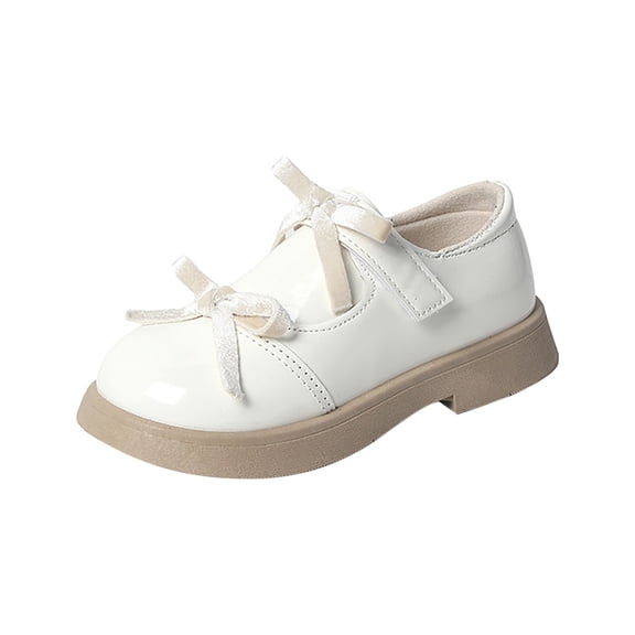 YunPes Girls Burgundy Shoes Patent Leather Hook and Loop Dress Shoes with Bowknot Kids Chunky Platform Loafers School Uniform Shoes