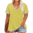 thumbnail image 3 of Lcziwo Plus Size Loose Fit Tops for Women Patchwork Sequin Short Sleeve V Neck Tees Going Out Casual Summer Shirts Yellow,XXXXXL, 3 of 7