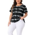 thumbnail image 4 of Agnes Orinda Women's Plus Size T-Shirts Round Neck Short Sleeve Multi Color Tie Dye Casual Tops 2X Black, 4 of 6