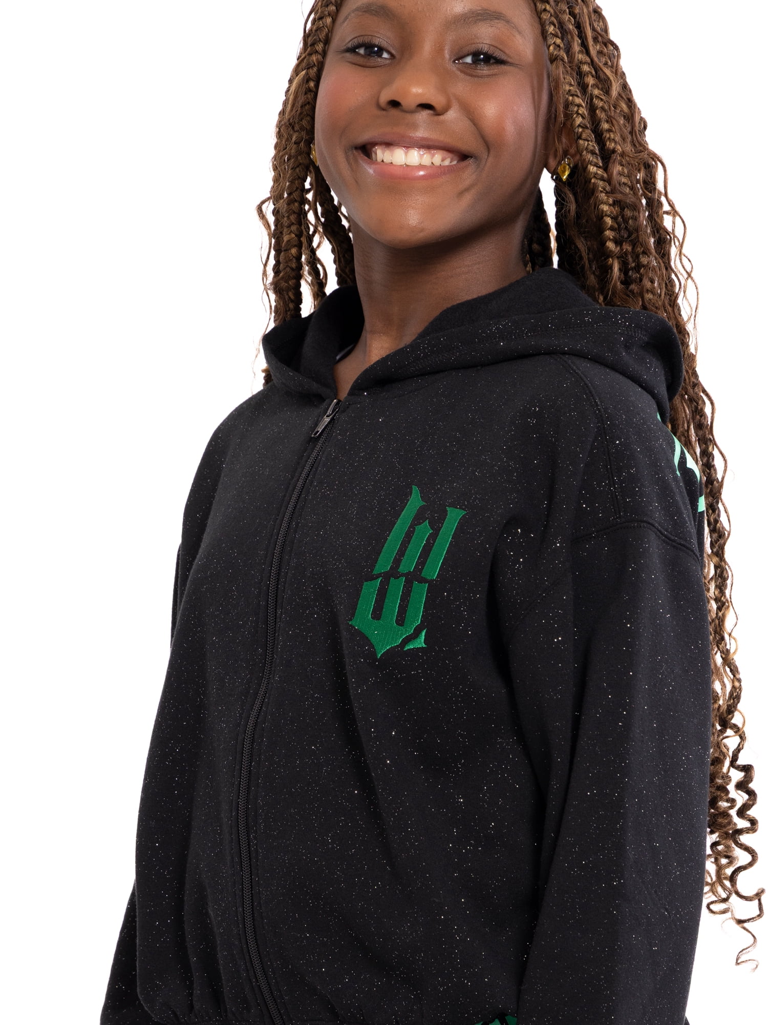 Wicked: For Good Little and Big Girls' Elphaba Glittering Galaxy Graphic Fleece Hoodie Sweatshirt, Sizes 4-16