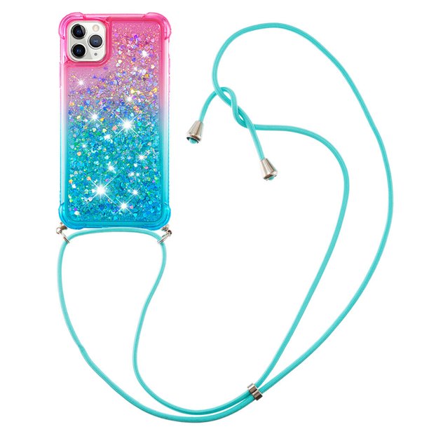 Funda para iPhone 12 PRO MAX Brillantina Líquida Divertida Reluciente y con Cristales en Movimiento Cuerpo Cruzado con Cordón Ajustable
