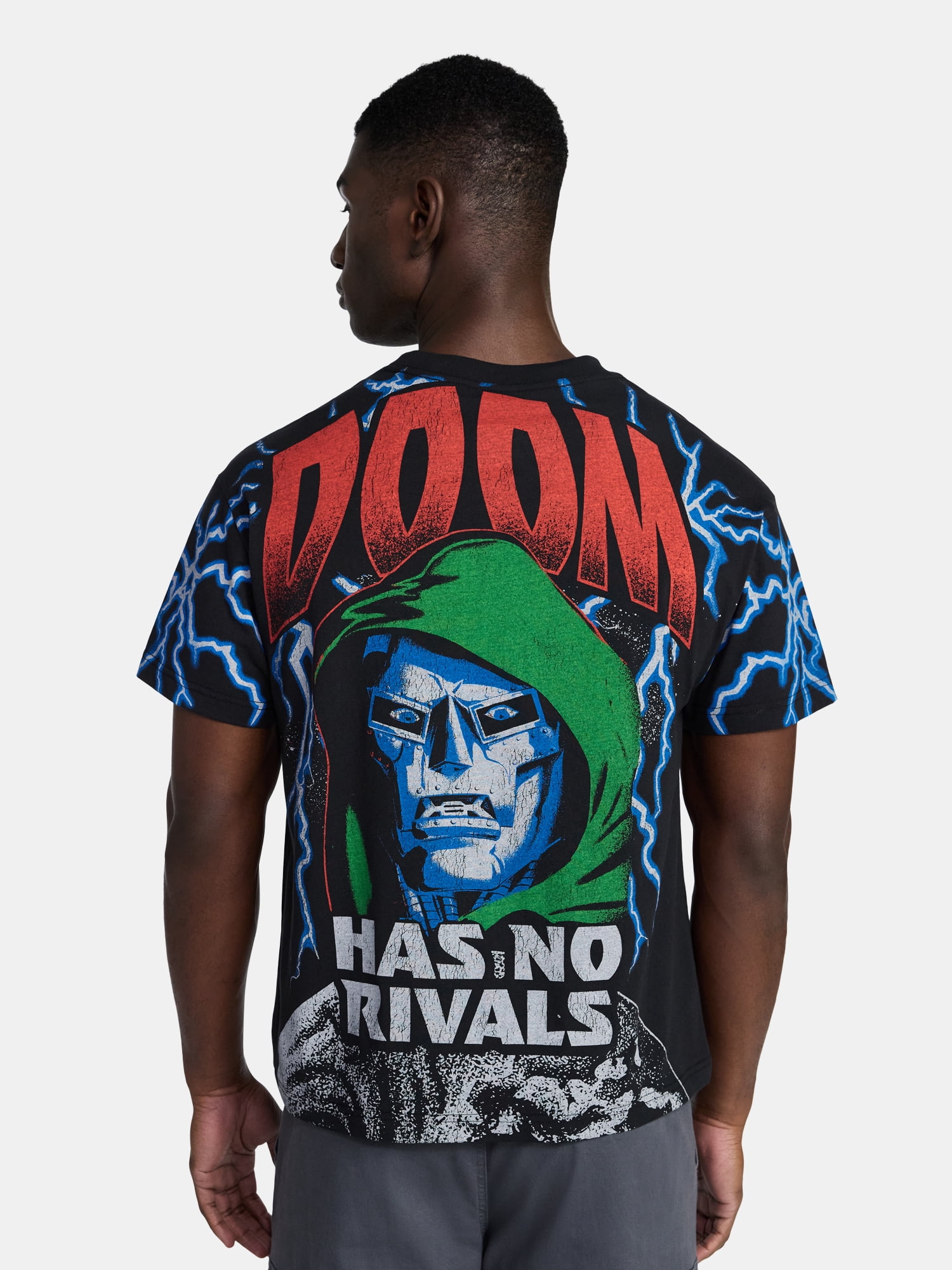 Marvel Dr. Doom Men's and Big Men's Front Back Graphic Oversized Tee with Short Sleeves, Sizes XS-3XL