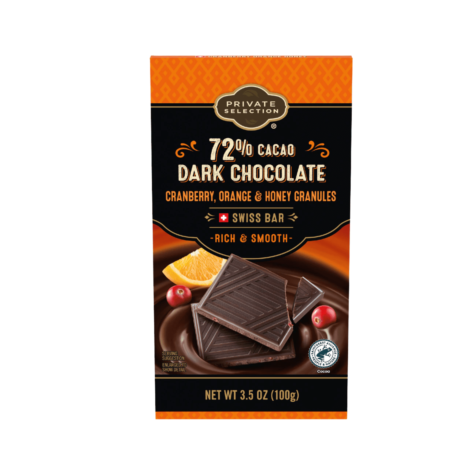 Private Selection Dark Chocolate Swiss Bar Cranberry Orange and Honey 72 Percent Cacao 3.5 oz , 3 Pack + Bonus