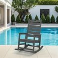 thumbnail image 3 of JUSTLET Outdoor Rocking Chair with Footboard, High Back HDPE Oversized Adirondack Slat Rocker for Patio, Garden, Lawn, Balcony, Gray, 3 of 9