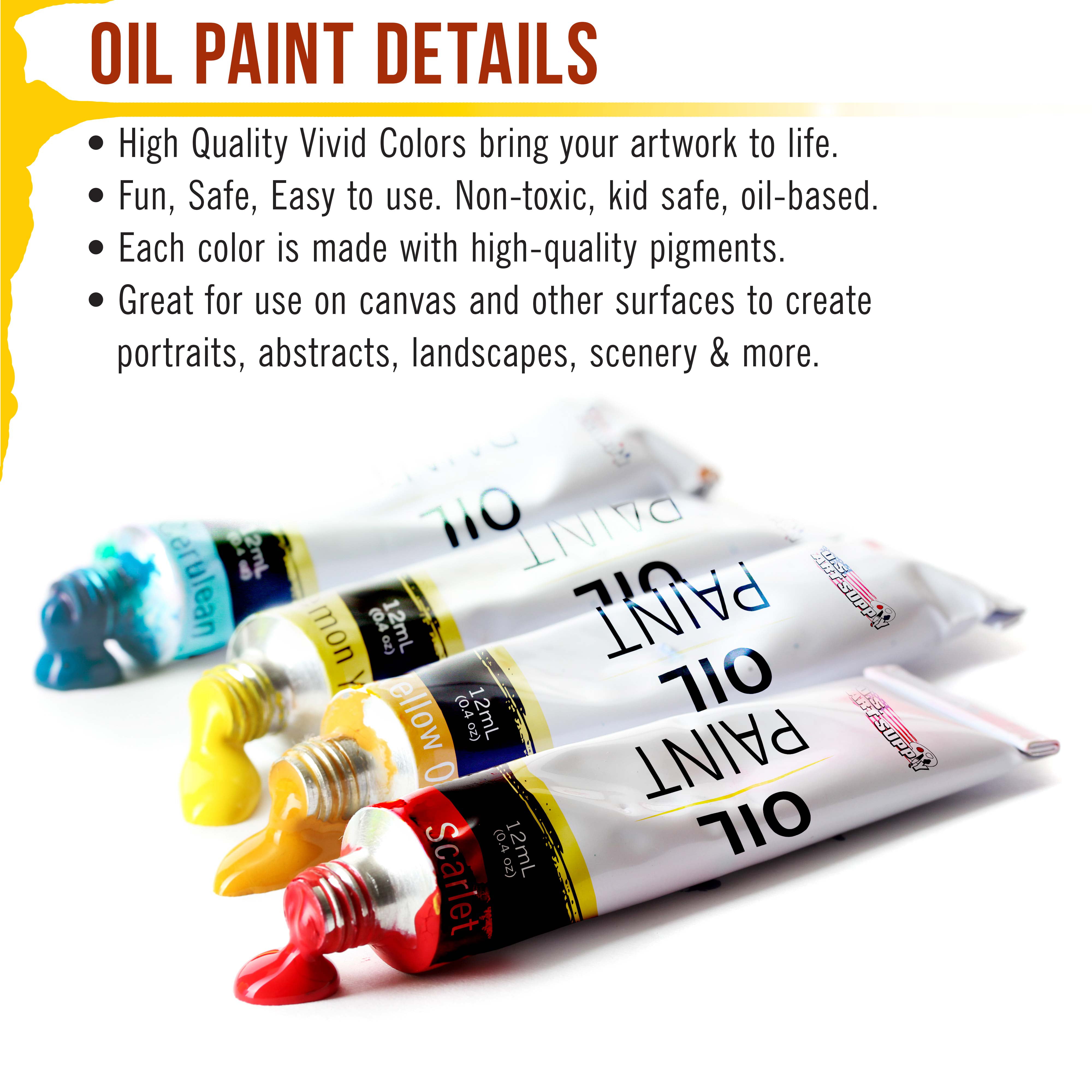 PHOENIX Oil Paint Set, 36x12ml/0.4 Fl Oz Tubes, Non-toxic Oil Based Paints  for Canvas Craft Painting, Great Value Art Supplies for Artists, Adults,  Kids & Beginners