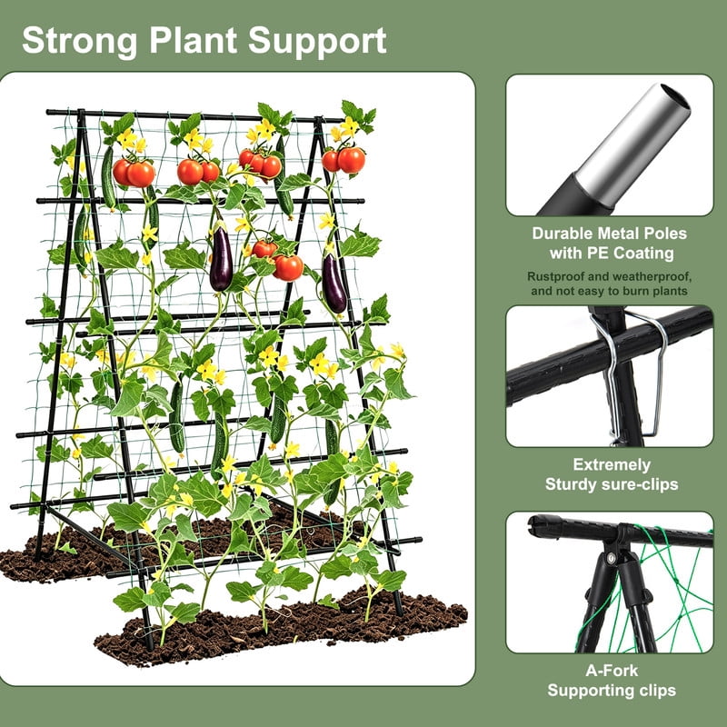 LIVIZA Cucumber Trellis for Climbing Plants with Netting, A-Frame Trellis Tall for Raised Bed Garden Trellis for Vegetables