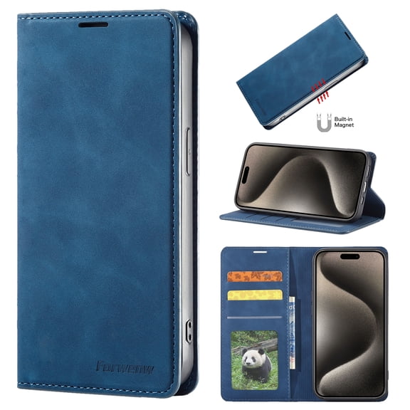 For iPhone 17 Pro Case Wallet with Card Holder, Retro PU Leather Folio Flip Stand Cover, Hidden Magnetic Closure Full Body Protection, Slim Vintage Business Style Phone Case,Blue