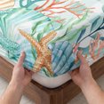 thumbnail image 3 of Queen Size Fitted Sheet Set - Summer Coastal 3 Piece Bedding Sets 16" Deep Pocket Fitted Sheet with 2 Pillowcases, Watercolor Corals Shells Starfish Green Plaid Brushed Microfiber Hotel Bed Sheets, 3 of 9