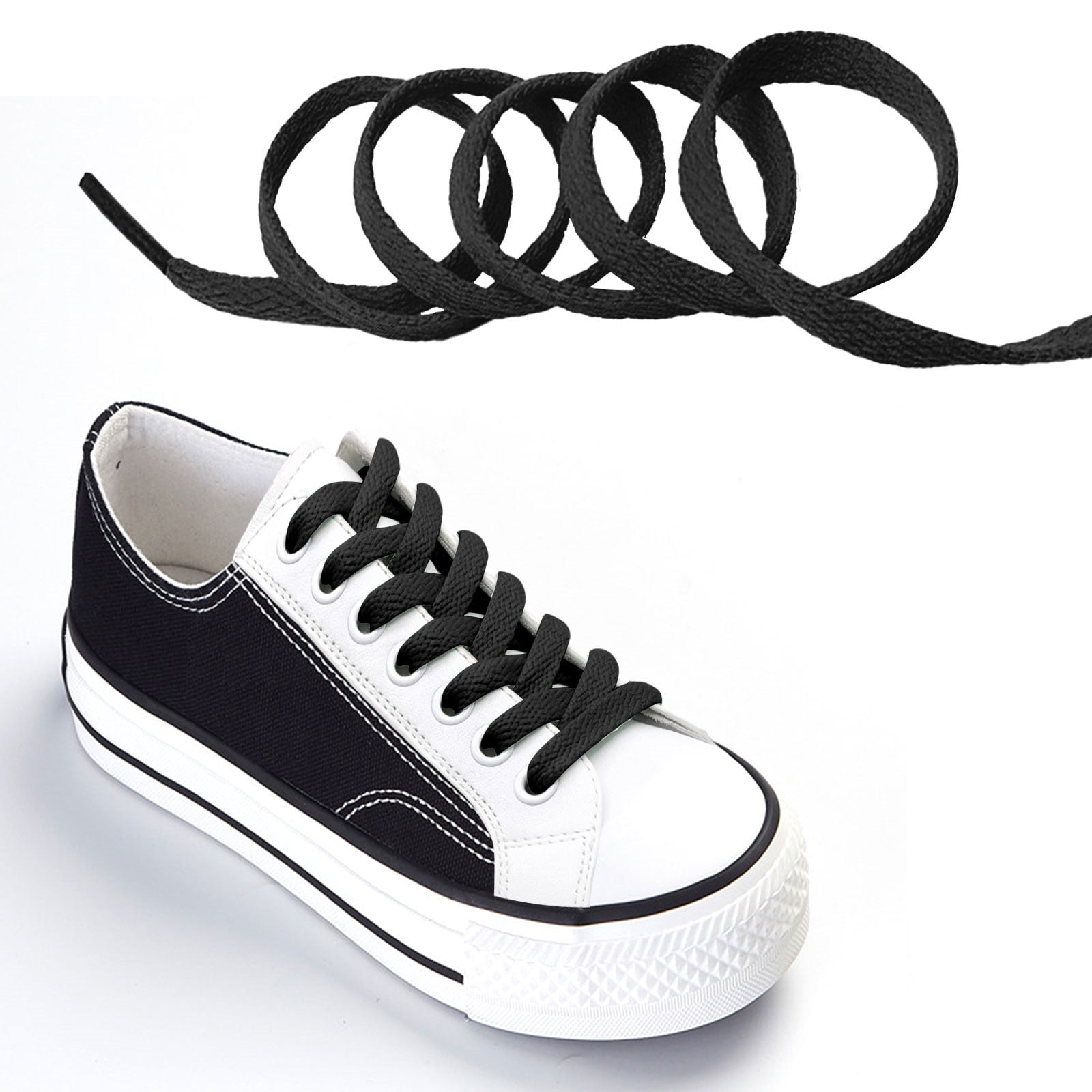 Leisure Shoes Boots Shoe Laces Black Flat 8mm Wide 120cm Long For Trainers 
