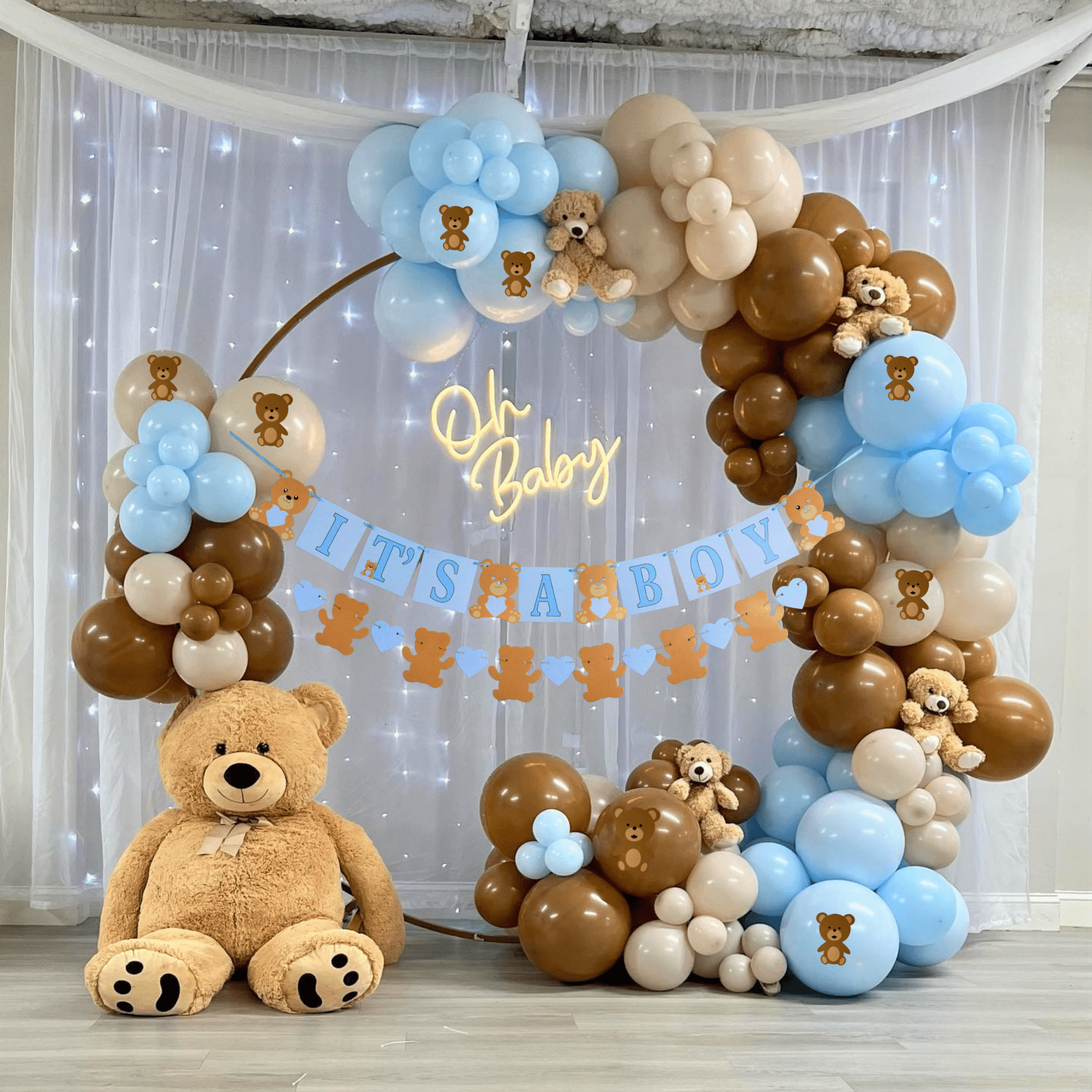 Qutechat Teddy Bear Baby Decorations for Boy 135pcs Balloon Arch Kit