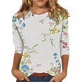 thumbnail image 2 of HLKJKLS Long Sleeve Shirts For Women 3/4 Sleeve Spring Print Round Neck Loose T Shirt Fashion Polyester Spandex Casual White S-3Xl, 2 of 7