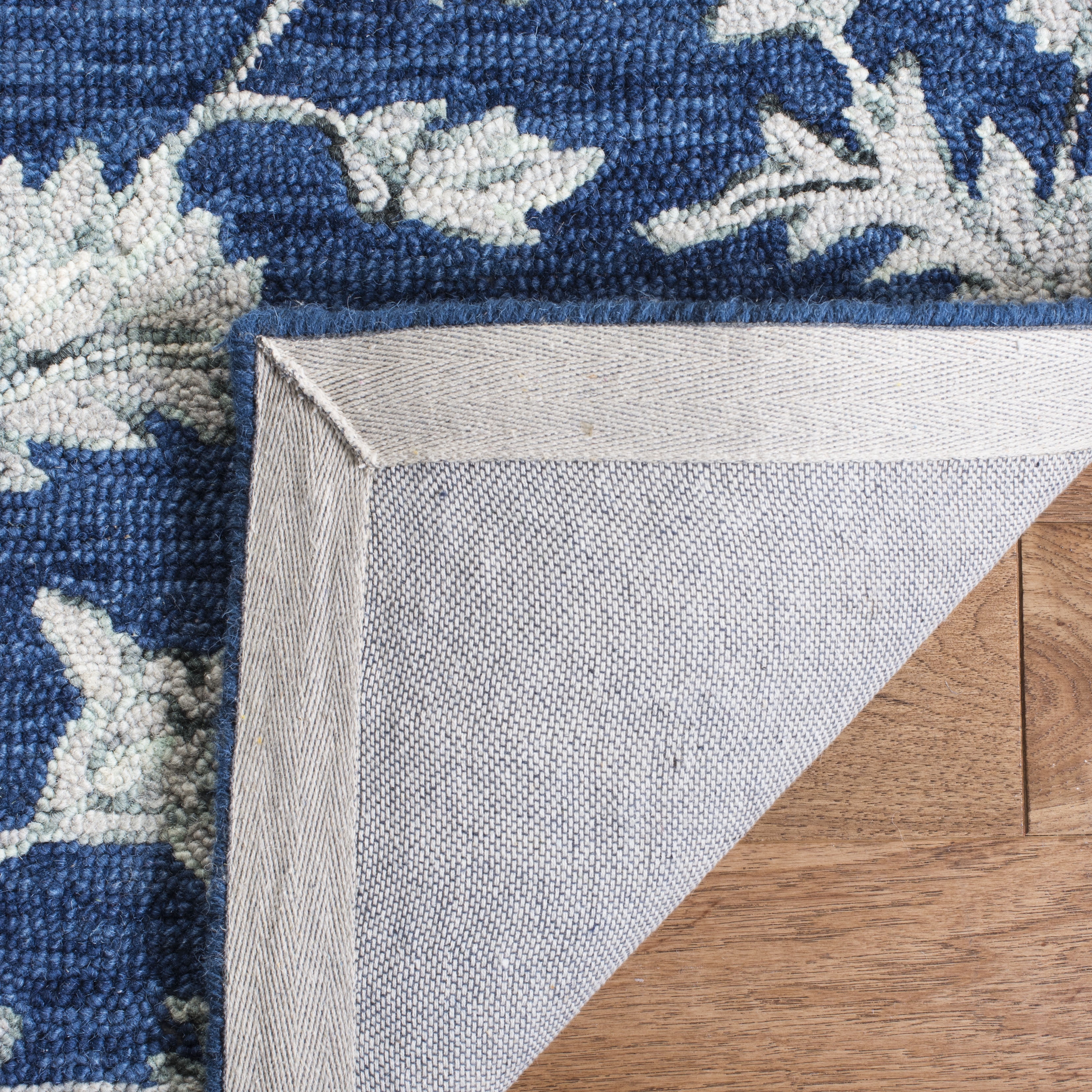 SAFAVIEH Micro-Loop Carl Floral Overdyed Wool Runner Rug, Navy/Grey, 2'3" x 7'