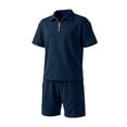 thumbnail image 7 of Fabrcox Waffle 2 Piece Outfits for Men Quarter Zip Short Sleeve Shirt and Shorts Set Summer Vacation Athletic Mens Track Suit Blue XXL, 7 of 7
