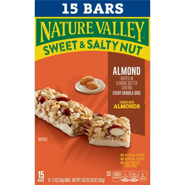 Nature Valley Granola Bars, Sweet and Salty Nut, Almond, 15 Bars, 18 OZ - Pack of 2