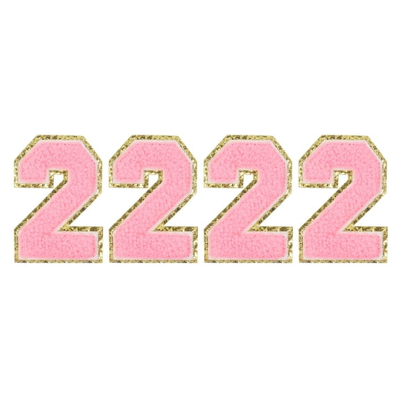 4 Packs Glitters Chenille Number Patches 8.4cm / 3.3" Embroidery Numbers Patches for T-Shirt, Hats, Bags (Pink, 2)