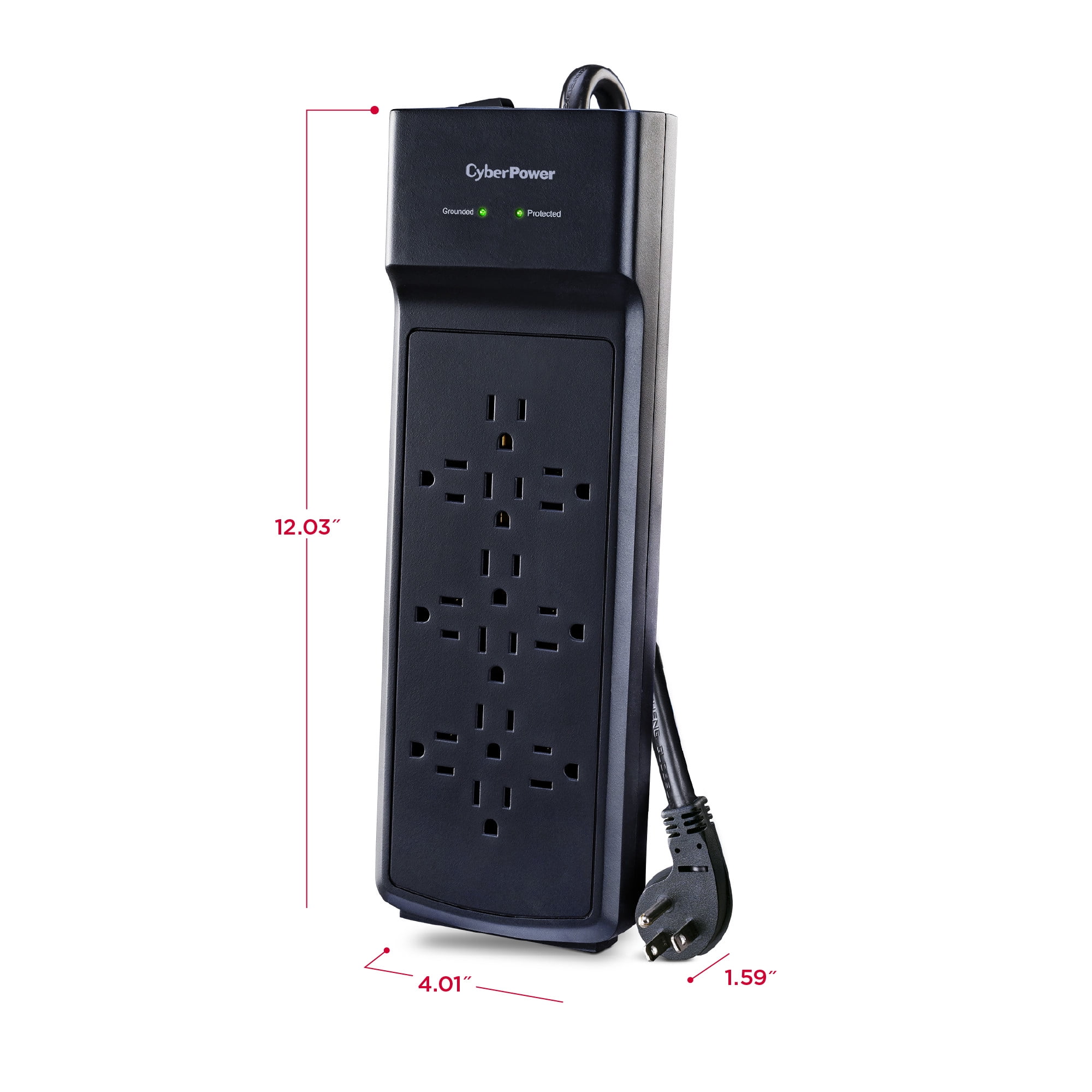 CyberPower B1206 3000 Joule Surge Protector Power Strip 12 Outlets 6ft Extension Cord, Black