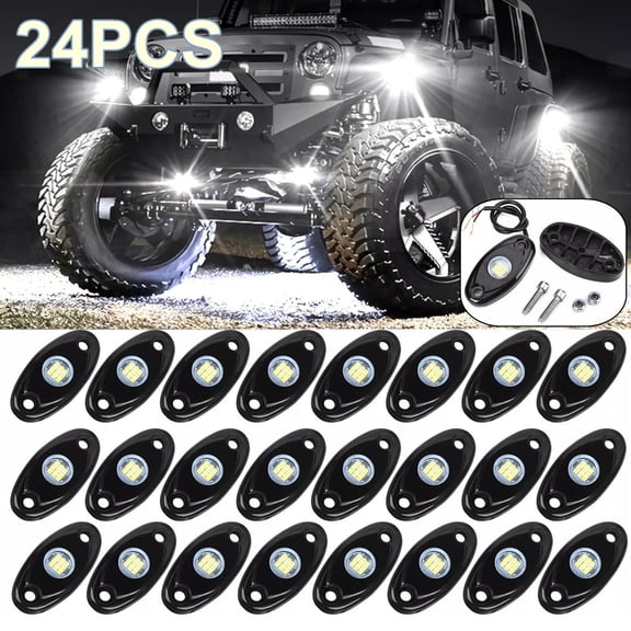 24PCS White LED Rock Light Pods Underbody Glow Kit For Offroad SUV Pickup Truck UTV Jeep, Waterproof 12V-24V Wheel Well & Chassis Lighting