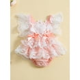 thumbnail image 2 of Coduop Newborn Baby Girls Lace Floral Romper Dress Ruffle Sleeves Suspender One-piece Jumpsuit, 2 of 7