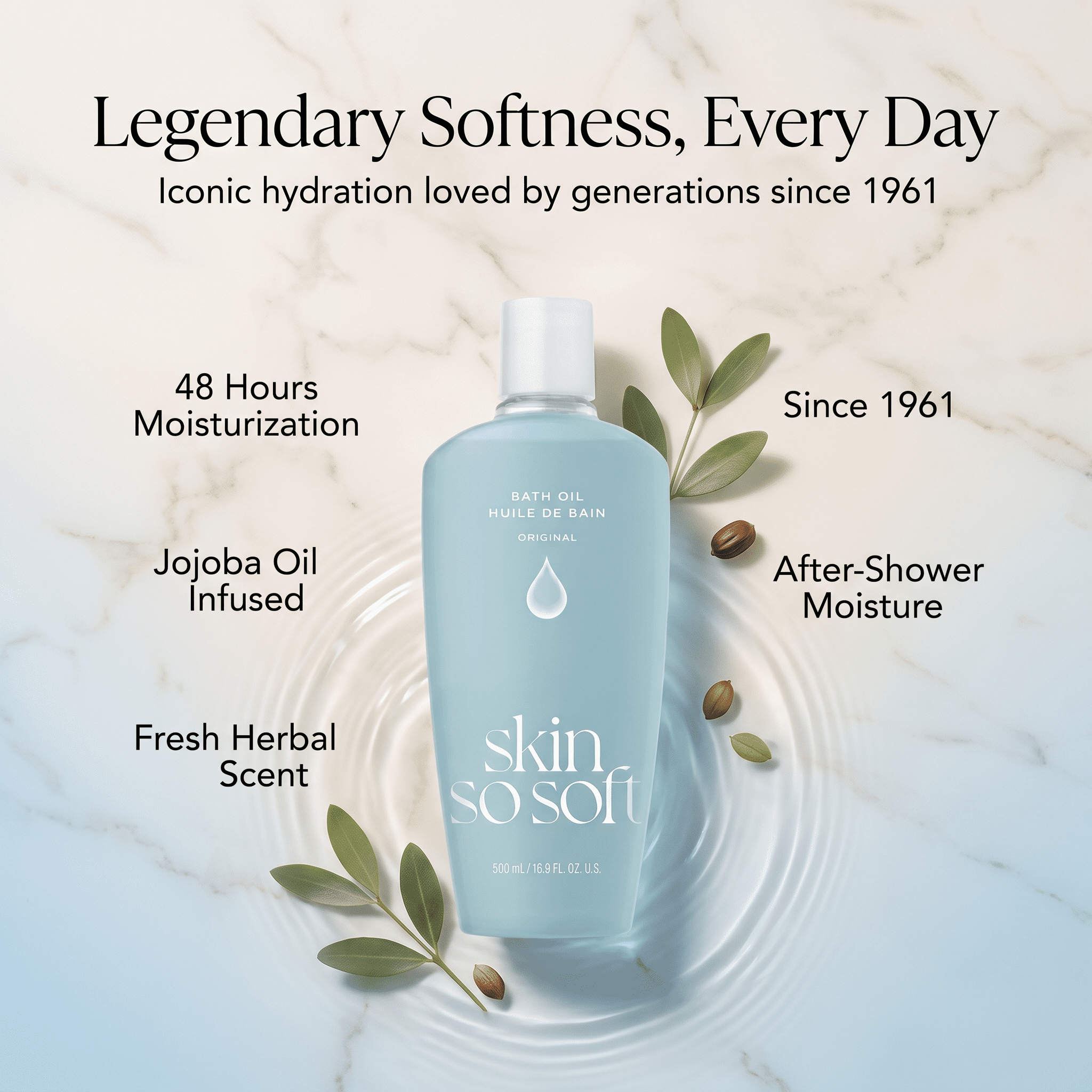 Avon Skin So Soft Original Bath Oil with Jojoba Oil, Herbal Scent, 16.9 fl oz