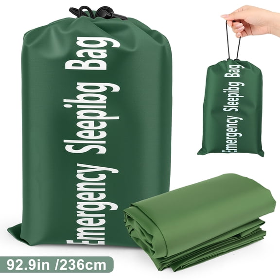 Emergency Sleeping Bag, EEEkit Waterproof Thermal Survival Bivy Sack with Pouches, Green 93" x 37"