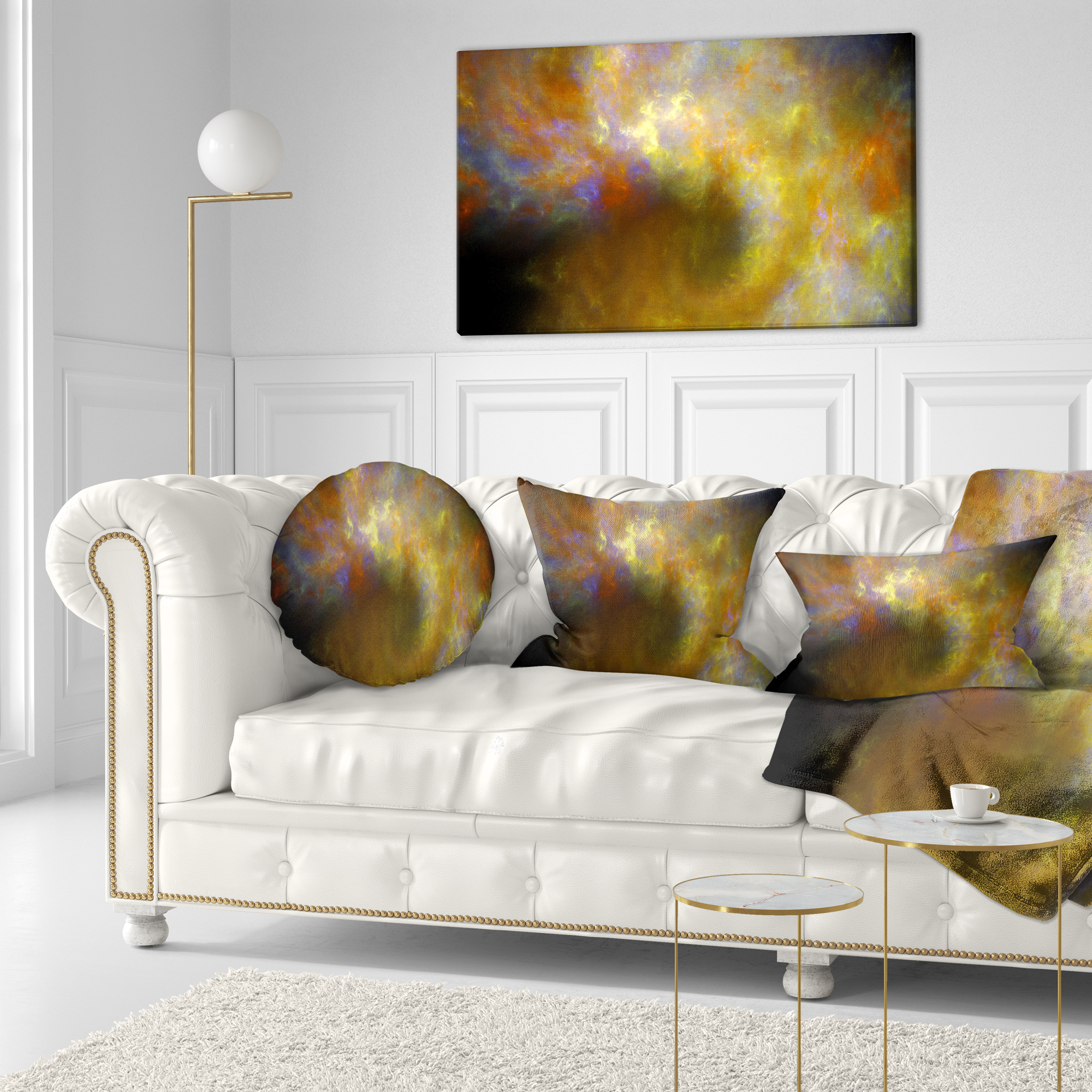 Designart Blur Yellow Sky with Stars - Abstract Throw Pillow - 12x20