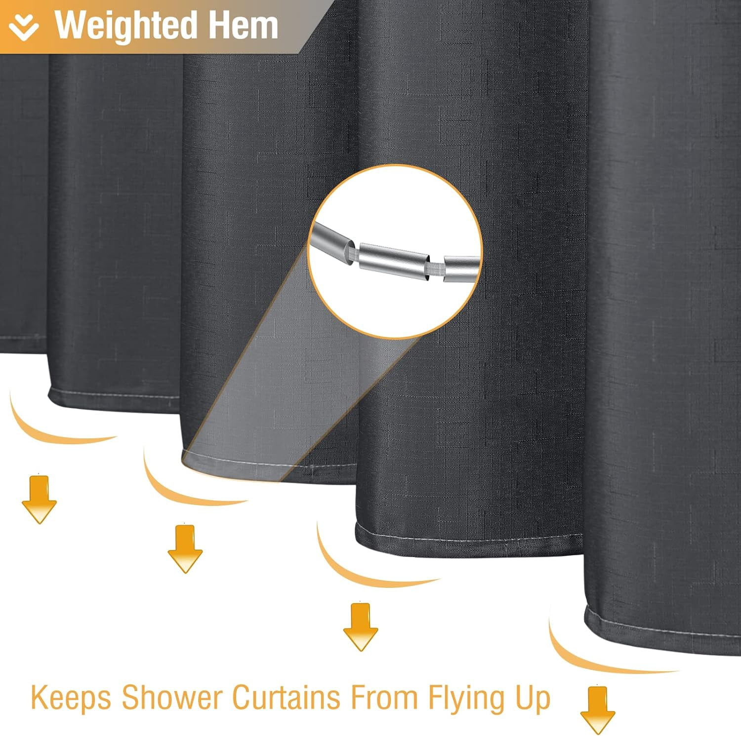 Grey/Gray Shower Curtain, Ombre Linen Textured Heavy Duty Fabric Shower Curtain Set with Plastic Hooks, Modern Hotel Chic Decorative Thick Cloth Curtain for Bathroom Showers and Bathtubs, 72 x 72