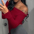 thumbnail image 5 of Sijiajgjfu Womens Ribbed Knit Tops Long Sleeve Off Shoulder T-Shirt Tight Asymmetrical Hem Going Out Tops Y2K Trendy Tee Shirts today's lightning deals Red L, 5 of 6