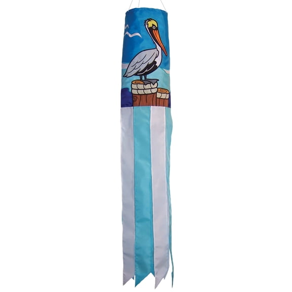 In the Breeze 4616 — Pelican Windsock, 40-Inch — Colorful and Detailed Beach Windsock for Yards, Gardens or Porches