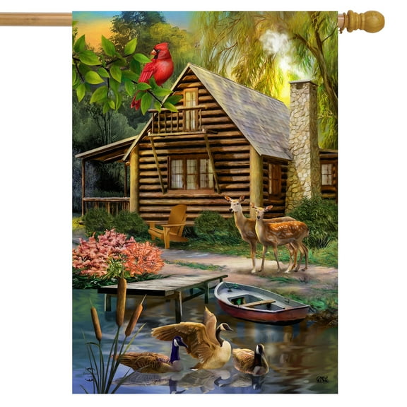 Briarwood Lane Lakeside Cabin House Flag