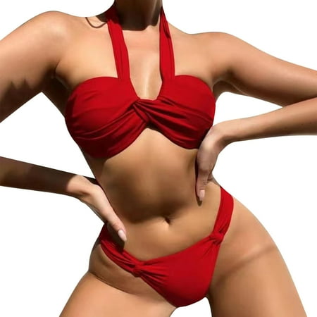 Yanyanz Bestselling Swimsuit  Women Thong Bikini Set Brazilian Two Swimsuit High Cut Bathing Suit Top String Bottom  Bathing Suit for Women  Modest Swimsuits for Women  Red S