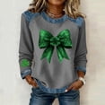 thumbnail image 3 of Craaazy Women's Denim Crewneck Loose St Patricks Day Long Sleeve Tops Gifts, 3 of 5