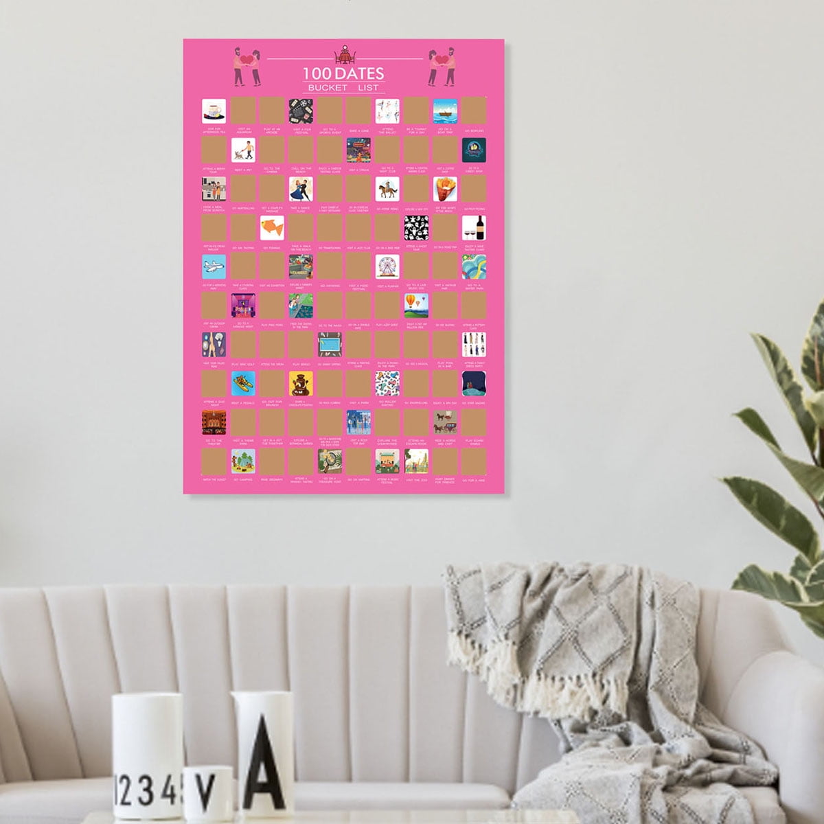 WISHMEAD 100 Dates Scratch Off Poster - Bucket List - Couples Games Date  Night Ideas - Wedding Gifts for Couple Games for Couples Gifts - Valentines