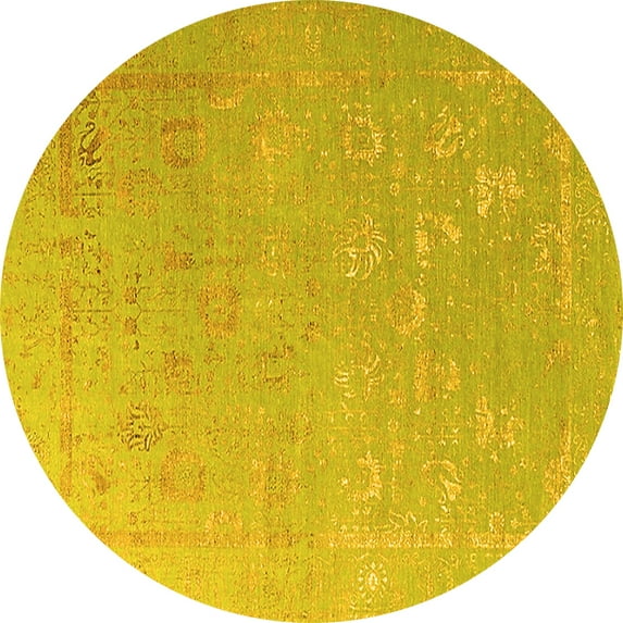 Ahgly Company Machine Washable Indoor Round Oriental Yellow Industrial Area Rugs, 7' Round