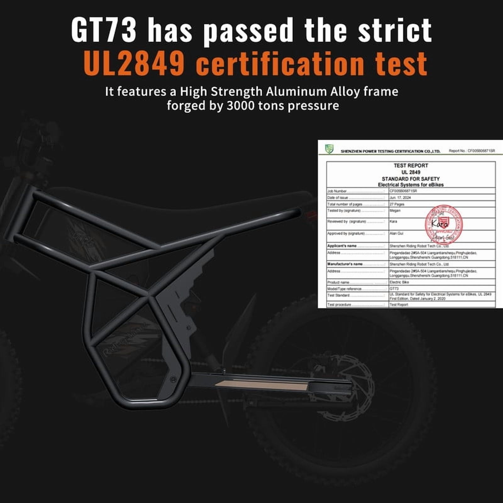 Riding'times GT73 PRO 3000W Motor Electric Bike,60V36.4Ah Dual Battery,50MPH Max 85 Miles Range,25" Tires Electric Bicycles,7-Speed,Dual Suspension UL2849