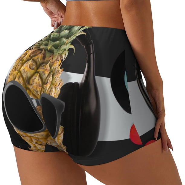 Fotbe Pineapple With Black Glasses Shorts Sin Costuras – Shorts Deportivos de Cintura Alta para Mujer, Elásticos para Gimnasio, Yoga, Running o Ciclismo-Large