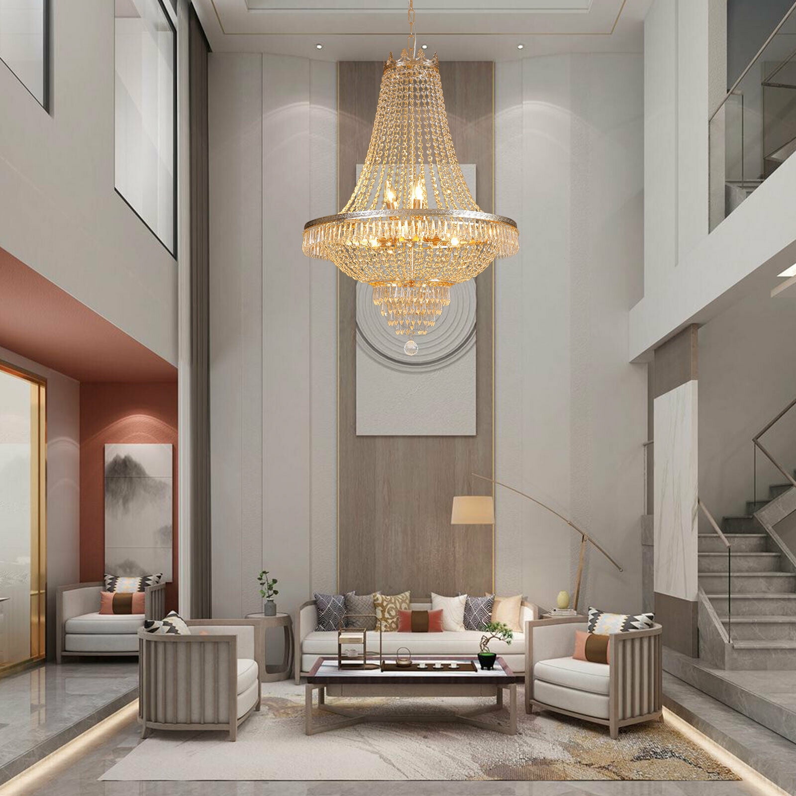 FETCOI Modern Luxury K9 Crystal Chandelier Home Ceiling Light Pendant Lighting Fixture