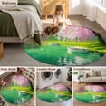 thumbnail image 5 of Round Area Rug 8 Ft, Pink Flower Tree Washable Non-Slip Circle Carpet for Living Room/Bedroom, Spring Lake Boat Country Natural Scenery Collection Low-Profile Large Area Rugs for Indoor, 5 of 8