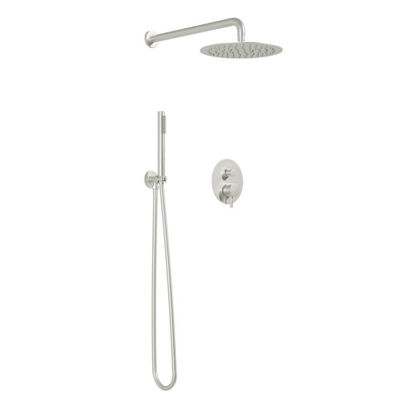 FORCLOVER 10 Inch Rainfall Round Shower System, 2-Setting Rain Shower Head and Handle Set, Wall Mounted Shower Complete Combo Pressure Balancing Shower Valve, Brushed Nickel