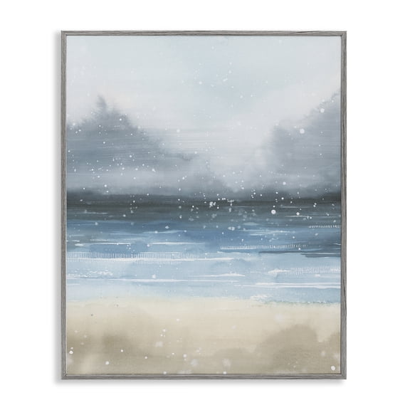 Stupell Industries Contemporary Beach Snowfall Ocean Shore Gray Framed Giclee Art, 24 x 30, by Grace Popp