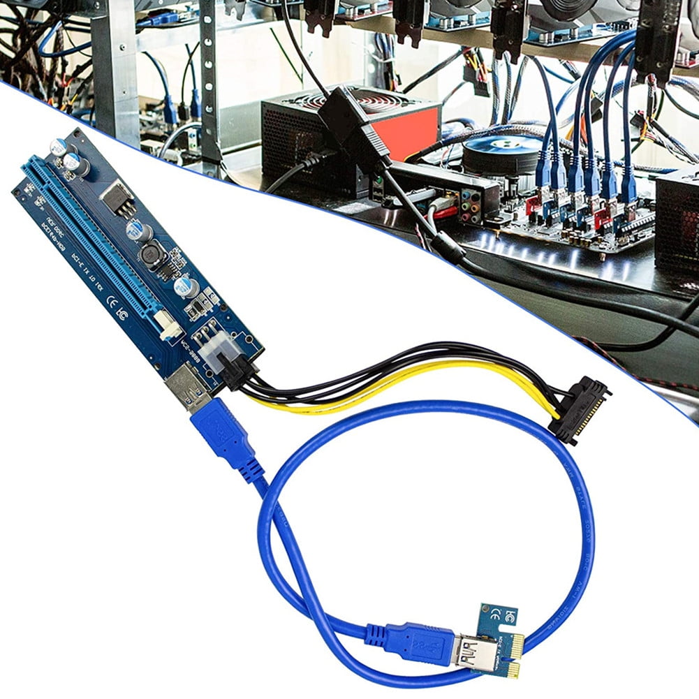 Azul LZH Tarjeta adaptadora 4 en 1 PCI-E Riser USB3.0 PCI-E Rabbet Ethereum Mining ETH 